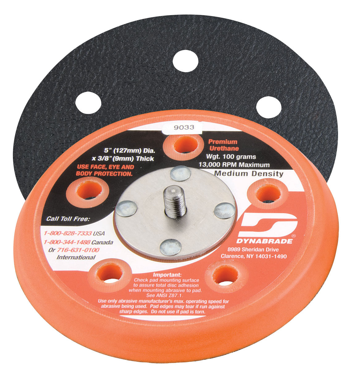 56104 - 5" (127 mm) Dia. Vacuum Disc Pad, Vinyl-Face 3/8" (10 mm) Thickness Urethane, Medium Density, 5/16"-24 Male Thread