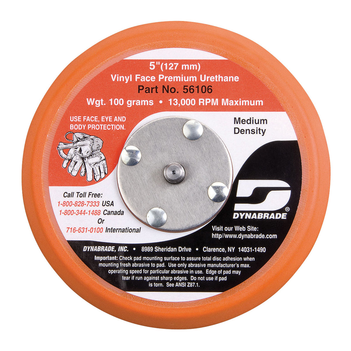 56106 - 5" (127 mm) Dia. Non-Vacuum Disc Pad, Vinyl-Face 3/8" (10 mm) Thickness Urethane, Medium Density, 5/16"-24 Male Thread