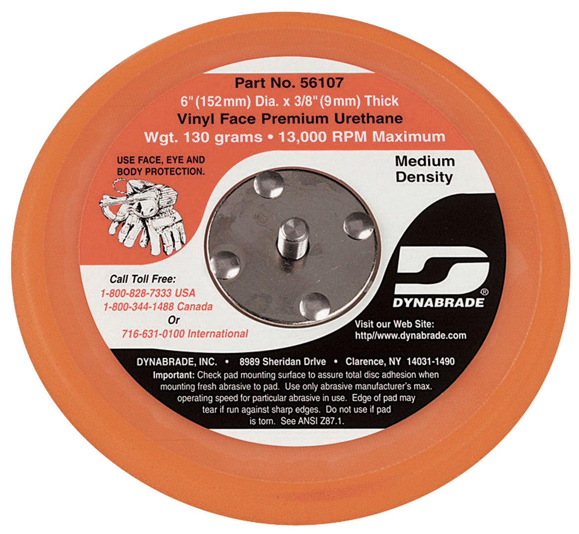 56107 - 6" (152 mm) Dia. Non-Vacuum Disc Pad, Vinyl-Face 3/8" (10 mm) Thickness Urethane, Medium Density, 5/16"-24 Male Thread